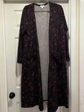 LuLaRoe Sarah Cardigan - XL - black with orange and pink - NWOT
